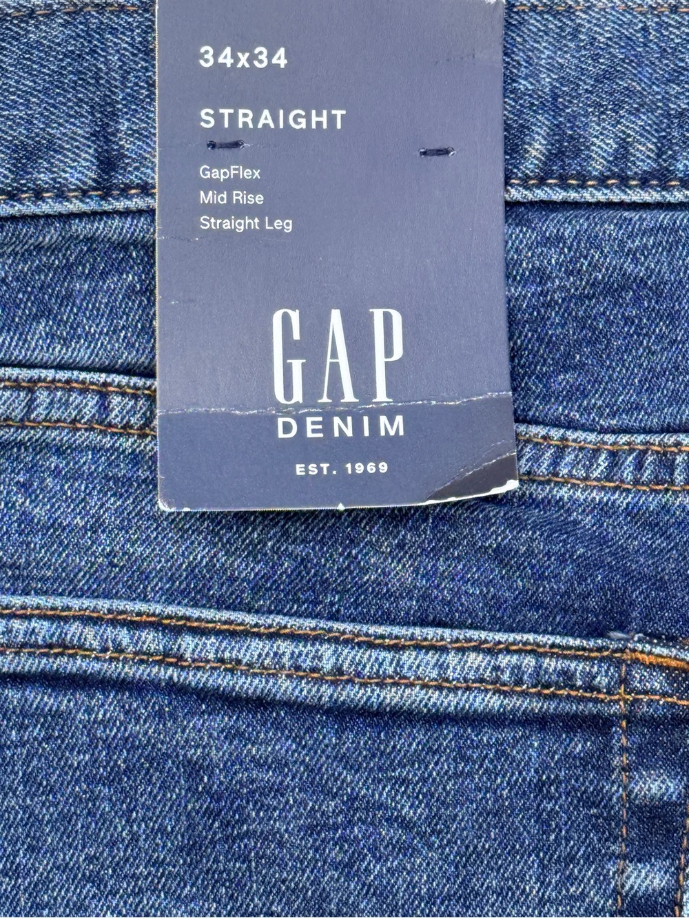 GAP Men's 34x34 Straight Mid-Rise Jeans in Classic Blue Denim